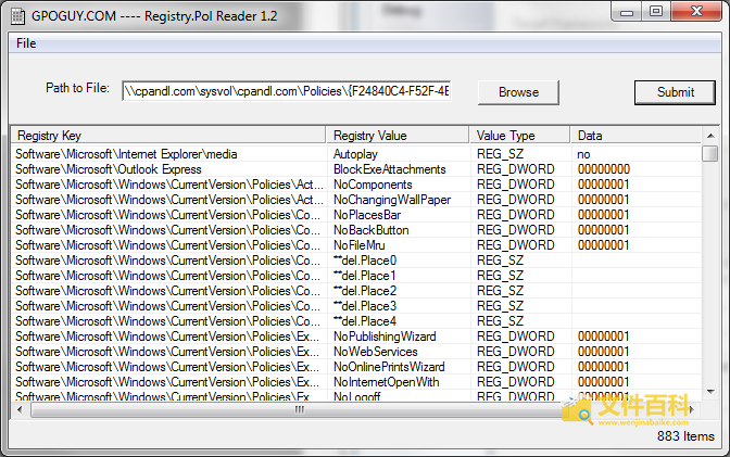 Registry.Pol Viewer中打开的POL文件