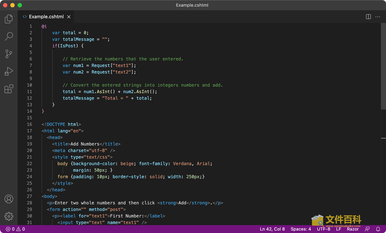 Visual Studio Code中打开的CSHTML
