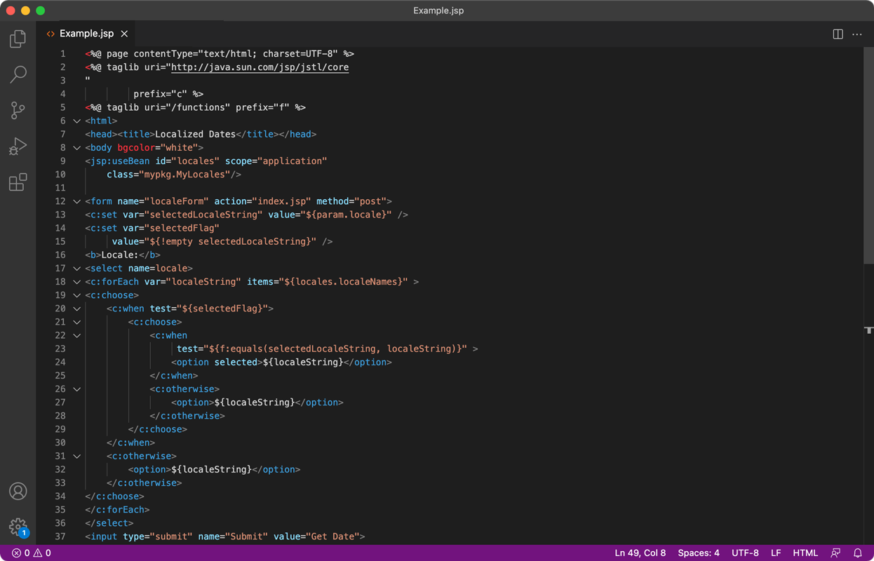 Visual Studio Code打开的JSP文件