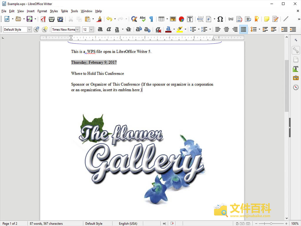 LibreOffice Writer中打开的WPS文件