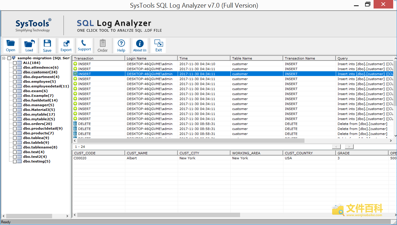 SysTools SQL Log Analyzer中打开的LDF文件