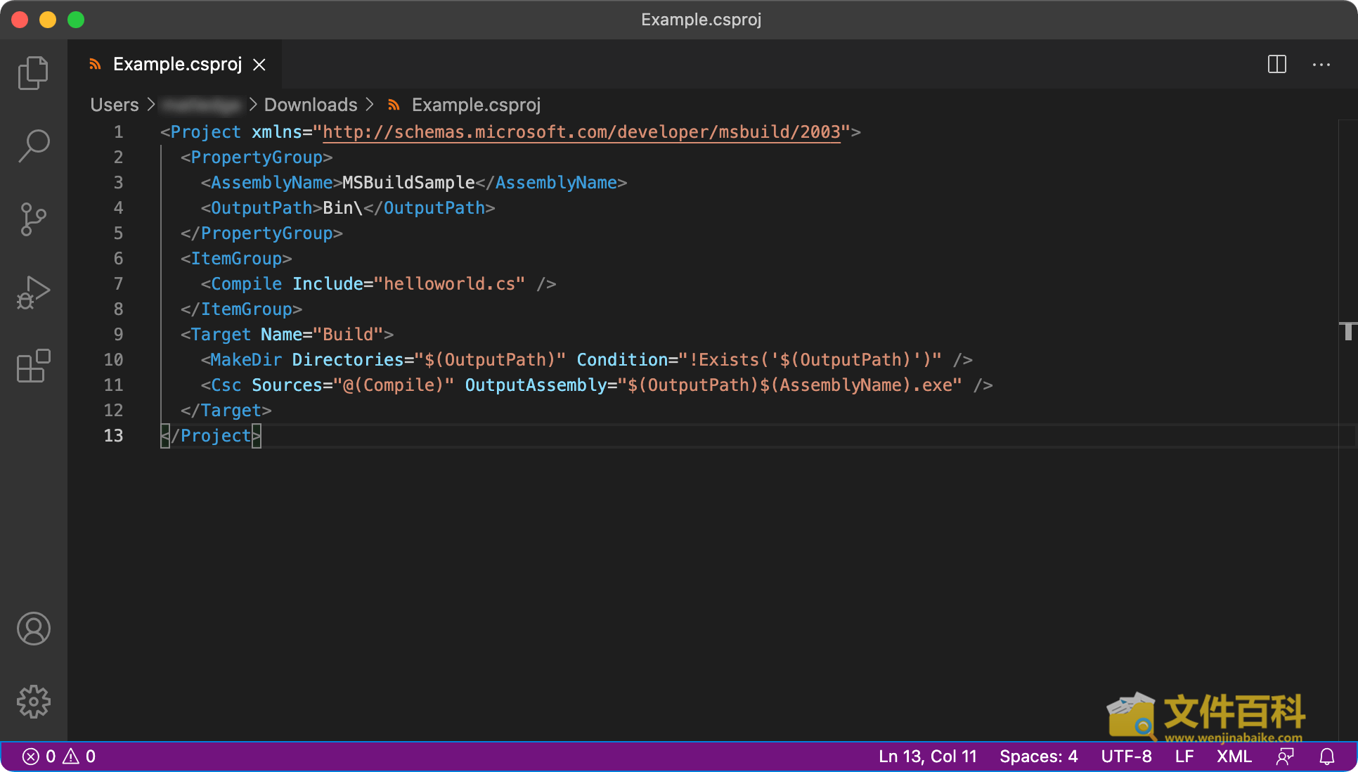 Visual Studio Code中打开的CSPROJ文件